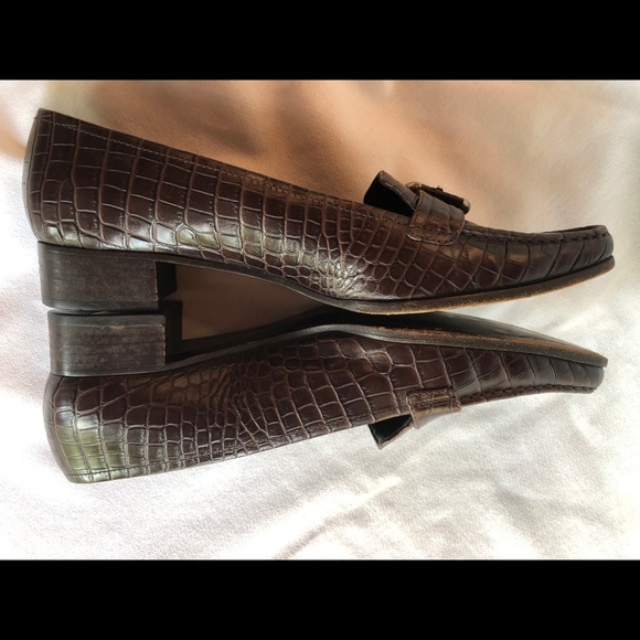 Rare Vintage Prada Crocodile Embossed Heeled Loafers ITALY - Picture 9 of 16